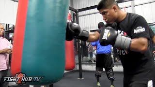 Mikey Garcia slams the heavy bag with hooks in workout- Mikey Garcia workout video