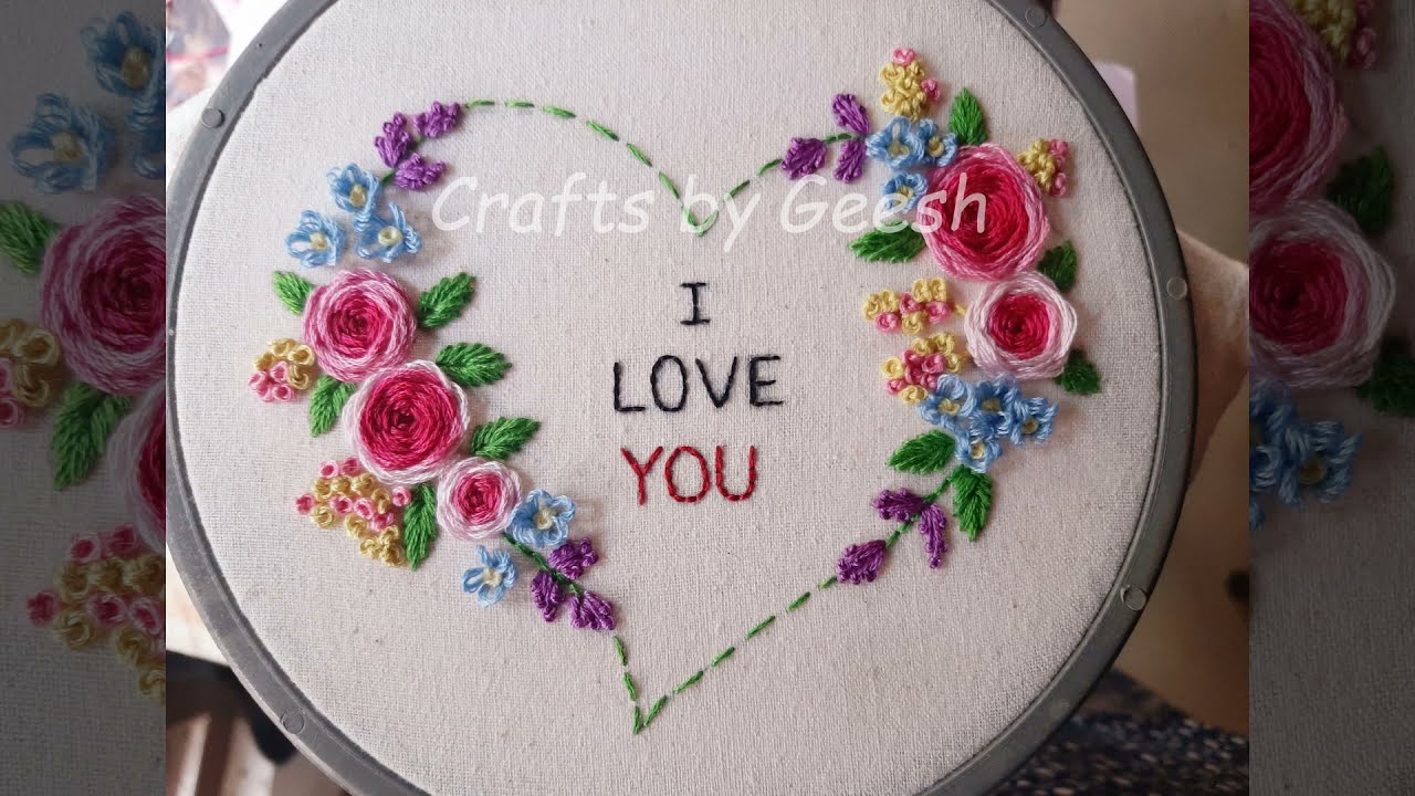 I Love You hand embroidery gift idea, DIY Roses bouquet