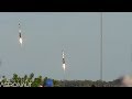 Falcon Heavy slo-mo launch and landing (Watch the sound ripple through the exhaust at 120 FPS)