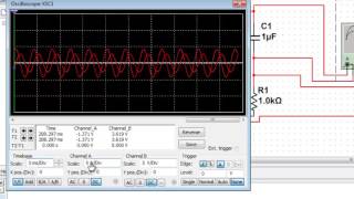 Phase Shift between Current and Voltage on the Capacitor Oscillscope MultiSim