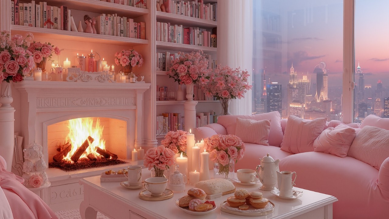 Warm Fireplace on a Pink Lounge 🌸 A Comforting Piano Performance for Focus & Calm Vibes
