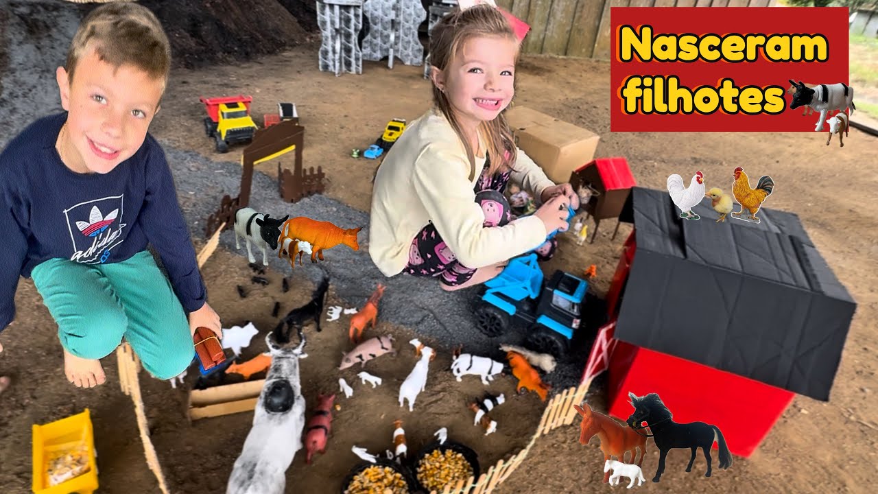 FAZENDINHA de BRINQUEDO do MATHEUS e ISABELA- NASCEU FILHOTES- Bois- cavalos- bezerro