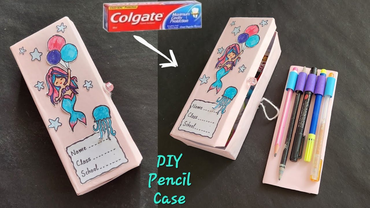How to make Pencil Case with Toothpaste Box Empty Colgate Box Craft