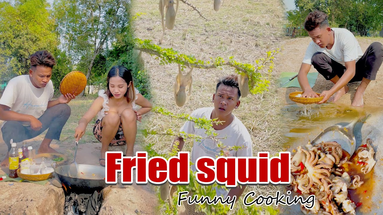 Sweet and salty fried squid l មឹកឆាប្រៃផ្អែម【 Funny Cooking 】