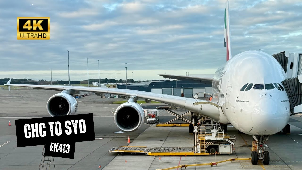 EMIRATES A380-800 EK413 Economy - Christchurch to Sydney, Manaia Lounge, Live TV at 35,000ft (4K)