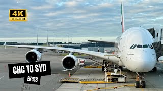 EMIRATES A380-800 EK413 Economy - Christchurch to Sydney, Manaia Lounge, Live TV at 35,000ft (4K)