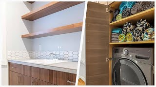 75 Laundry Room With Medium Tone Wood Cabinets And Gray Walls Design Ideas You'll Love ♡