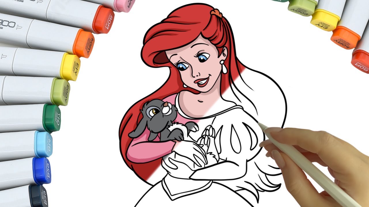 Coloring Princess Ariel & Rabbit | The Little Mermaid Coloring Page ...