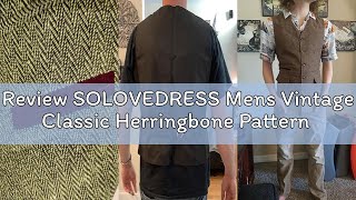Review SOLOVEDRESS Mens Vintage Classic Herringbone Pattern Suit Vest V Neck Casual Wool Blend Waist