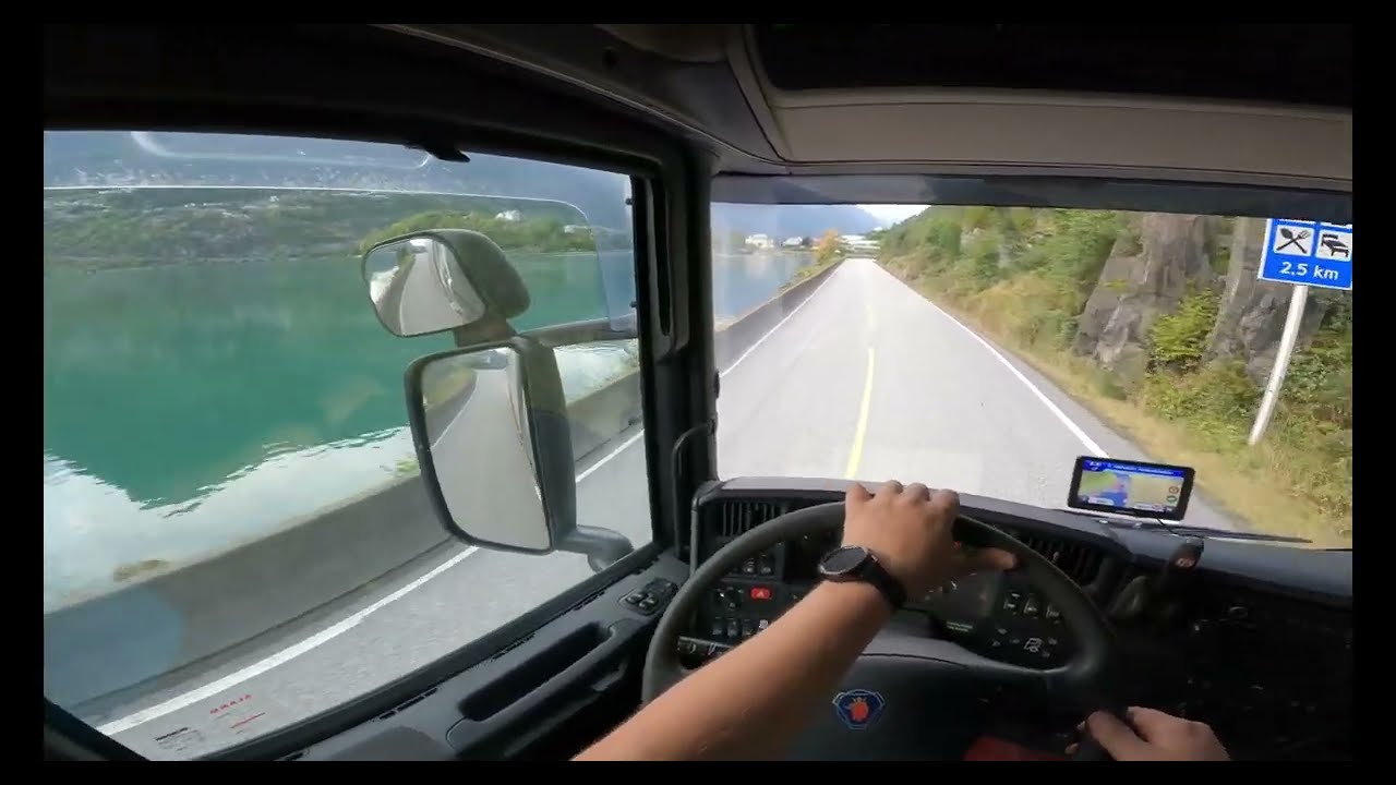POV Driving Scania R580 V8 road E13 to Odda, Norway.