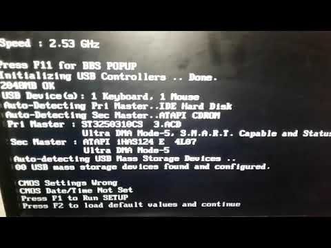 press F1 to Run setup ,. press F2 to load and default values and continue