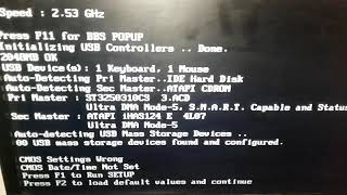 press F1 to Run setup ,.  press F2 to load and default values and continue