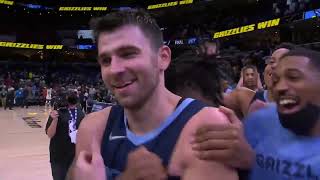Undrafted John Konchar is ambushed by the entire Grizzlies team during his postgame interview!