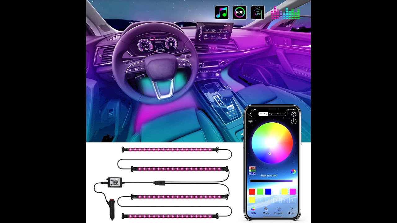 How to install Car Interior Atmosphere Mobile App Control Decor Lamp ...