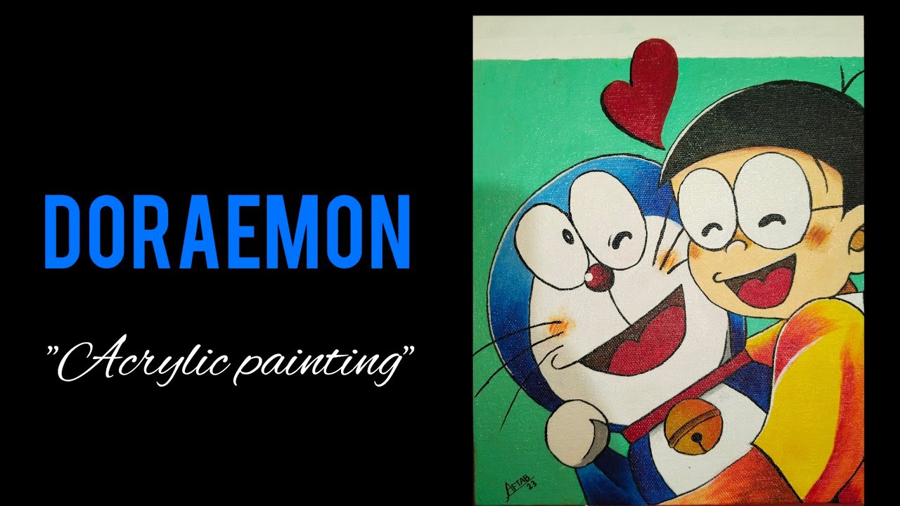 Doraemon Painting on canvas with acrylic paint (part1) YouTube