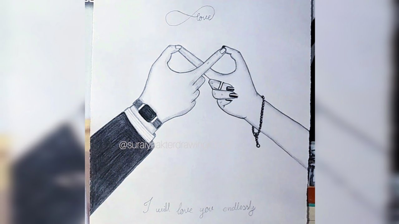 How to draw infinite love symbol and couple hands!!Very easy !!pencil sketch!!step by step 