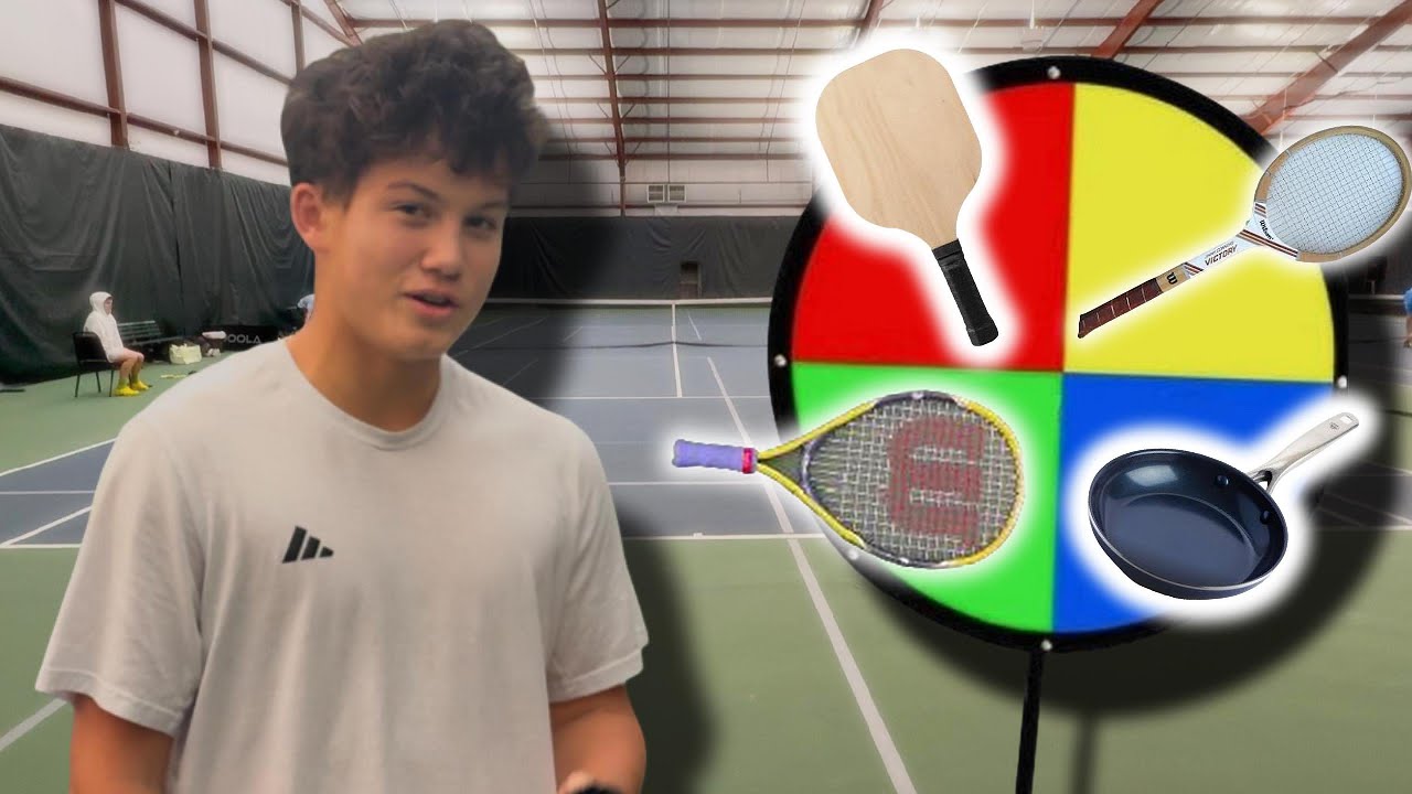 Roulette Racket Playing an ENTIRE Tennis Set with Random Rackets! (Racket Roulette ...