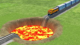 Trains vs Giant Crater - BeamNG.Drive
