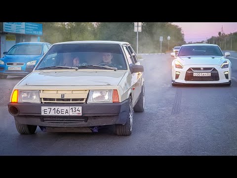 ЭНТУЗИАСТ на ВАЗ 2108 с ДВУМЯ МОТОРАМИ против NISSAN GT-R , AUDI RS6 , SKODA и MERCEDES AMG