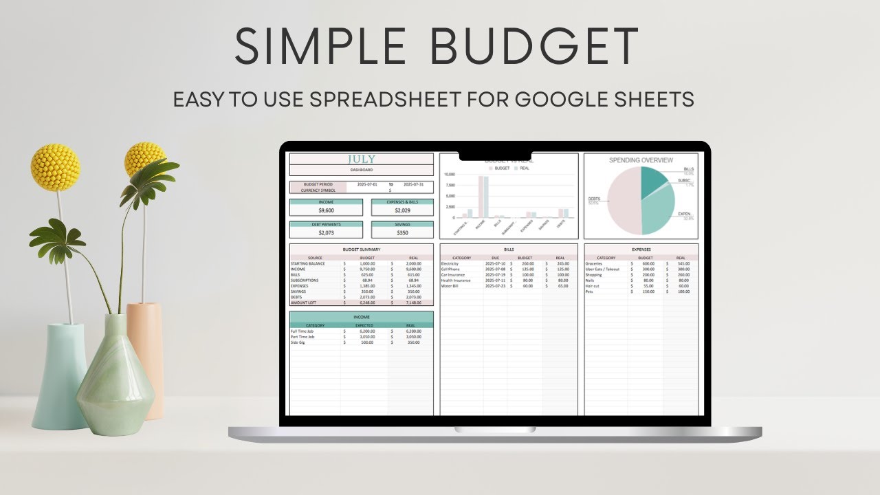 Simple Budget Spreadsheet for Google Sheets | Weekly, Monthly & Yearly ...