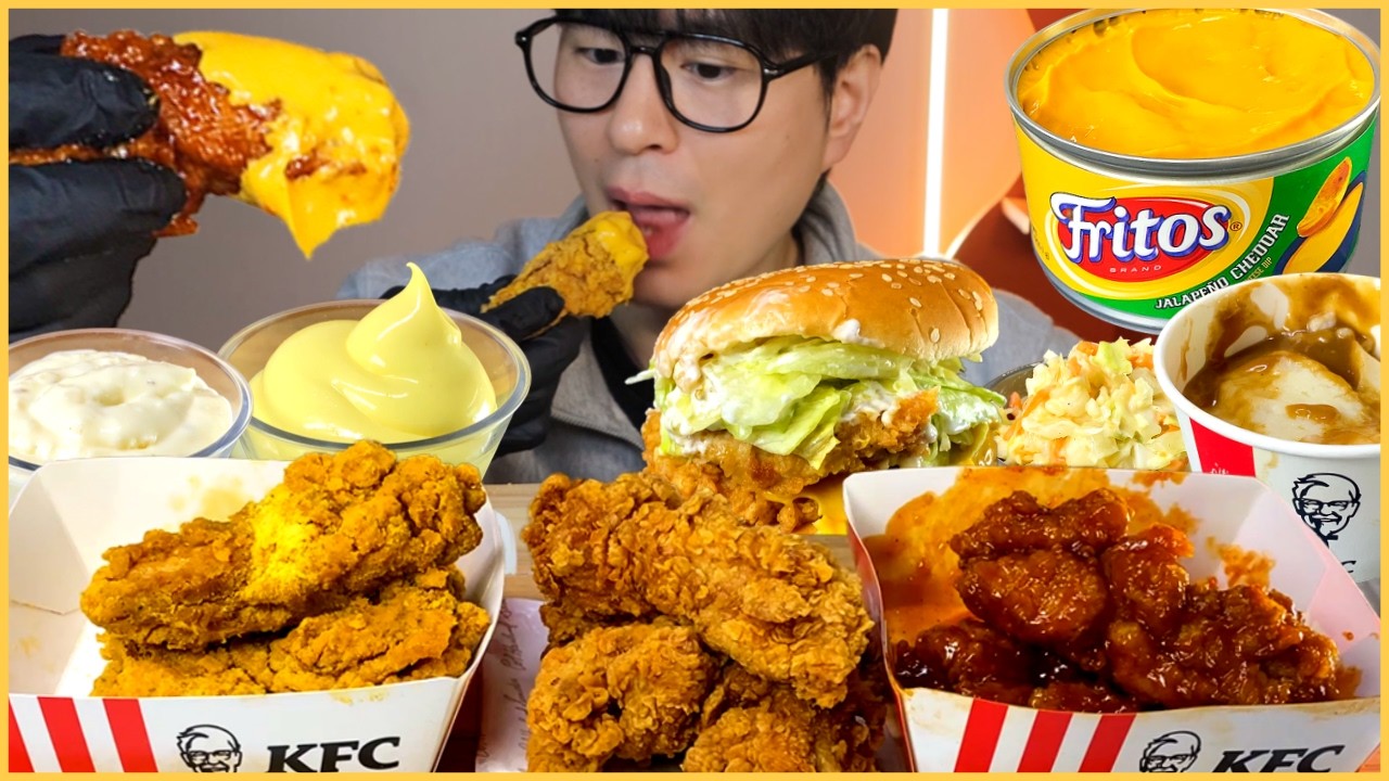 Хрустящие куриные ножки KFC с трюфелями, острые и свежеприправленные Mukbang ASMR