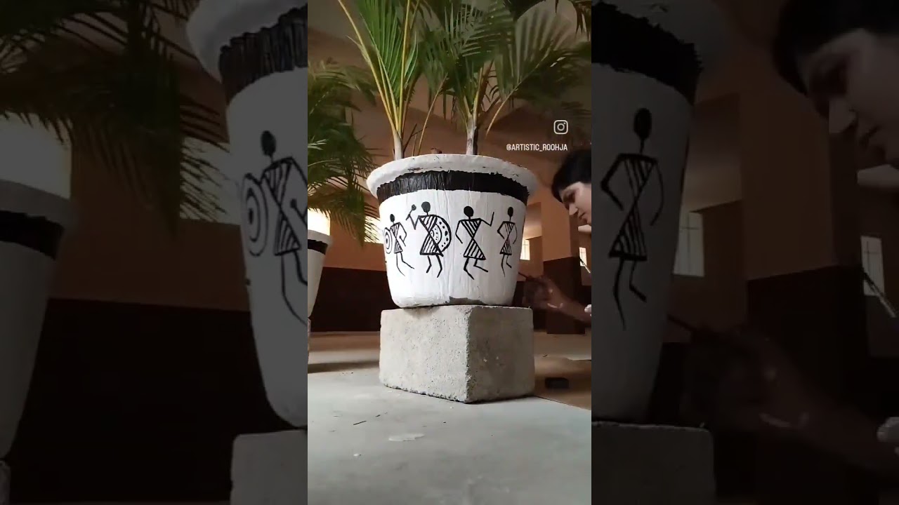 warli painting on pots, warli painting, easy warli painting, warli painting tutorial