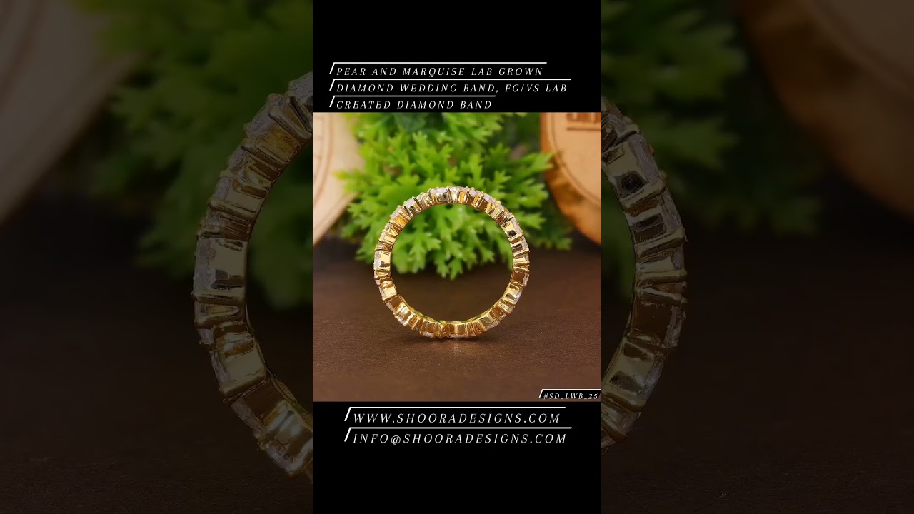 Pear and Marquise Lab Grown Diamond Wedding Band, FG/VS Lab Created Diamond Band