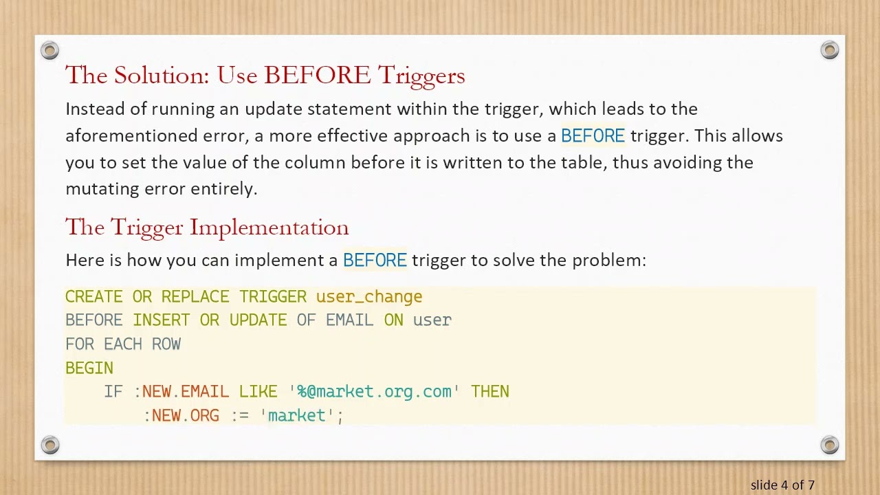 Resolving the mutating table Error in SQL Triggers