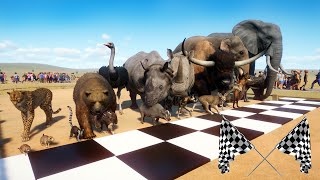 Smallest Animals VS Biggest Animals Race in Planet Zoo included Elephant, Rhino, Tapir, & Racoon