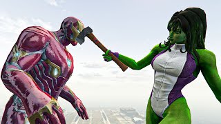 She Hulk vs Iron Man Mark50 Lady Hulk killed Iron Man Jumps Fails Funny Moments GTA 5 Water Ragdolls