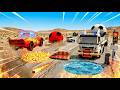 TRANSPORTING PIXAR CARS &amp; FRUITS WITH COLORED &amp; JOHN DEERE vs CLAAS vs TRACTORS - BeamNG.drive