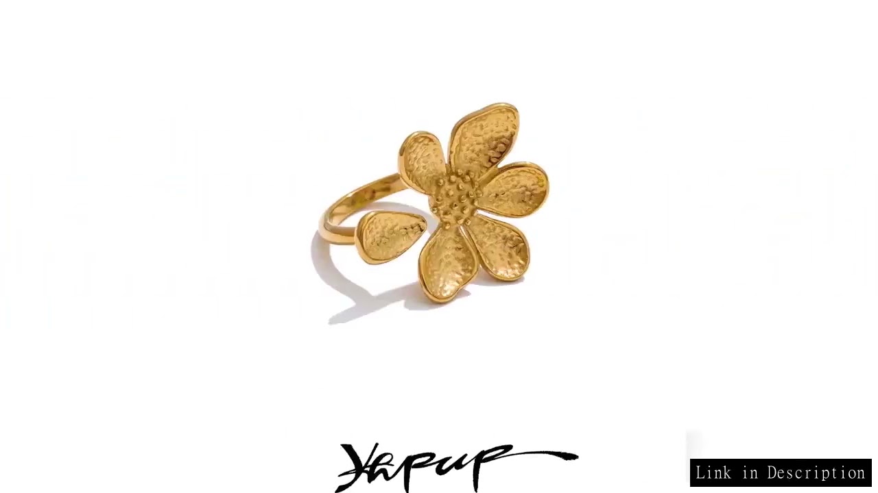 Yhpup Adjustable Stainless Steel Flower Golden Cast Ring Tarnish Resistant Metal Fashion Daily Versa