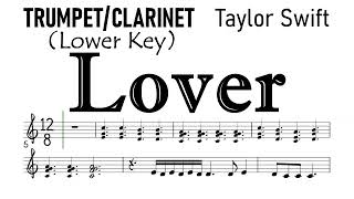 Lover Taylor Swift Trumpet Clarinet Lower Key Sheet Backing Track Partitura