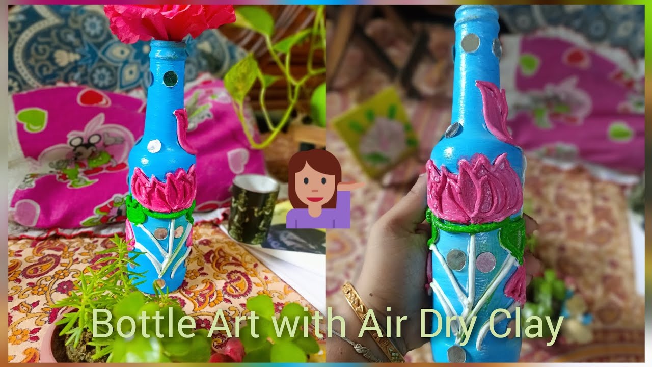 Glass Bottle Air Dry Clay Art/Mirror Art/waste Bottle Crafting/Diy