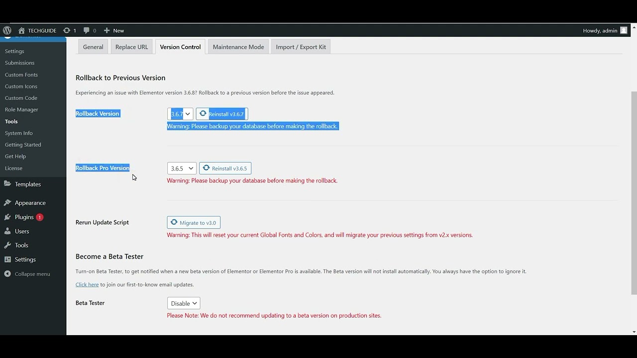 how to roll back elementor in wordpress - YouTube