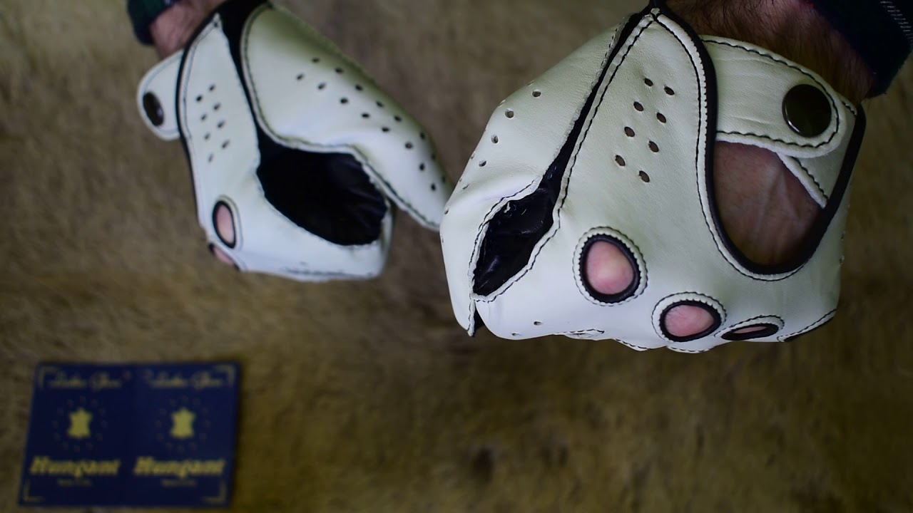 Hungant Weiss und Navy Blau Autohandschuhe - Nappaleder Handschuhe für Fahrkomfort