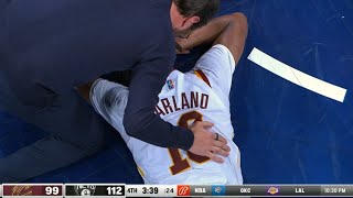 Darius Garland Collapses to the floor After Kyrie Irving fell on His Head\&Gets Injured！