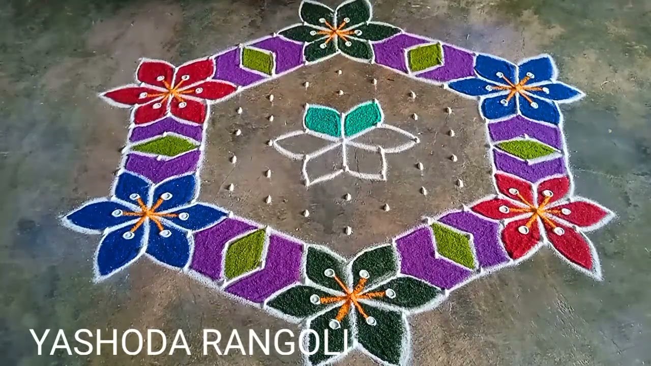 beautiful rangoli design🌺 13+7 dots rangoli🌺 design easy rangoli🌺