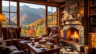Autumn in the Swiss Alps ☕ 🏔️ Cozy Mountain Cafe & Crackling Fireplace for Work