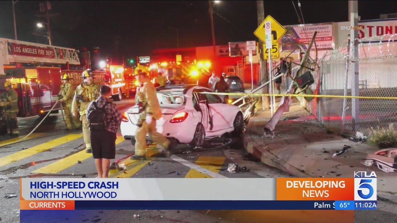 1 hospitalized after high-speed crash in North Hollywood - YouTube