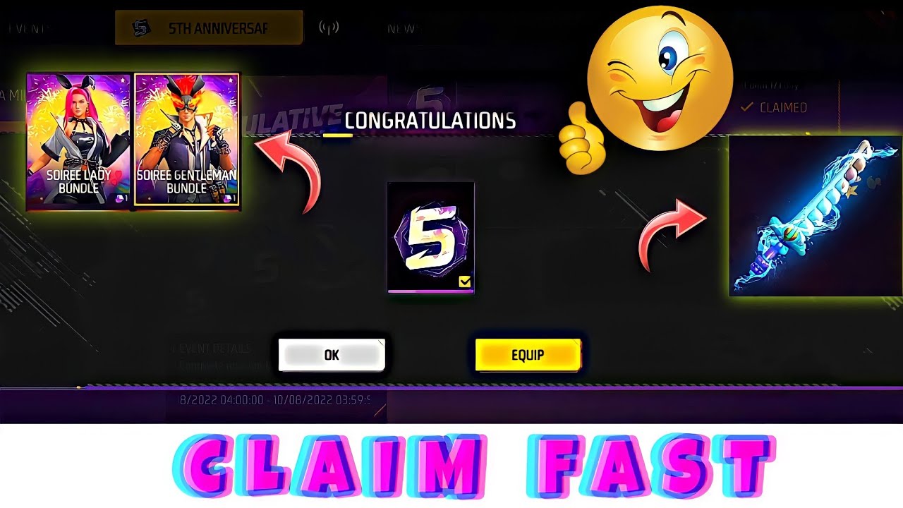 FREE FIRE  5TH ANNIVERSARY EVENT 2022 🤩 ALL  REWARDS 🥳🔥 || 