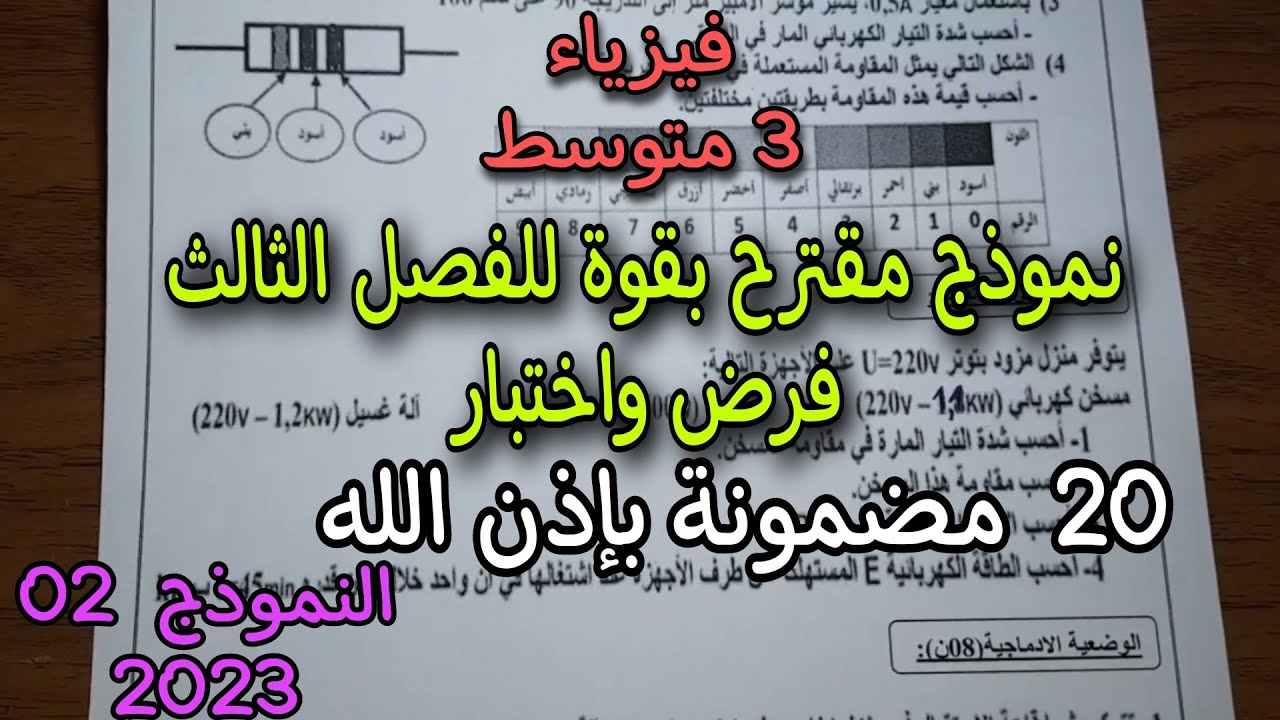 نموذج مقترح بقوة للفصل الثالث فرض واختبار سنة ثالثة متوسط النموذج الثاني 2023