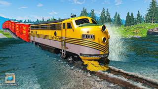 Train vs River Water Crashes #2 Flooded Railroad -  EpicTrain vs Deep Water Disaster in BeamNG.Drive screenshot 4