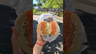 pov smoked salmon and cream cheese on a bagel in nyc #nyc #deli #bagel #foodie #citylife #nycfood