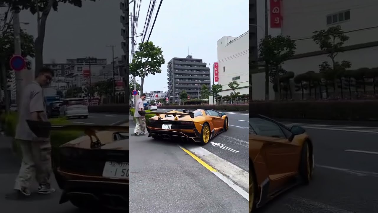 Pure Gold Lamborghini Aventador SVJ Roadster Launch in Japan! 🏎️💥 #Lamborghini