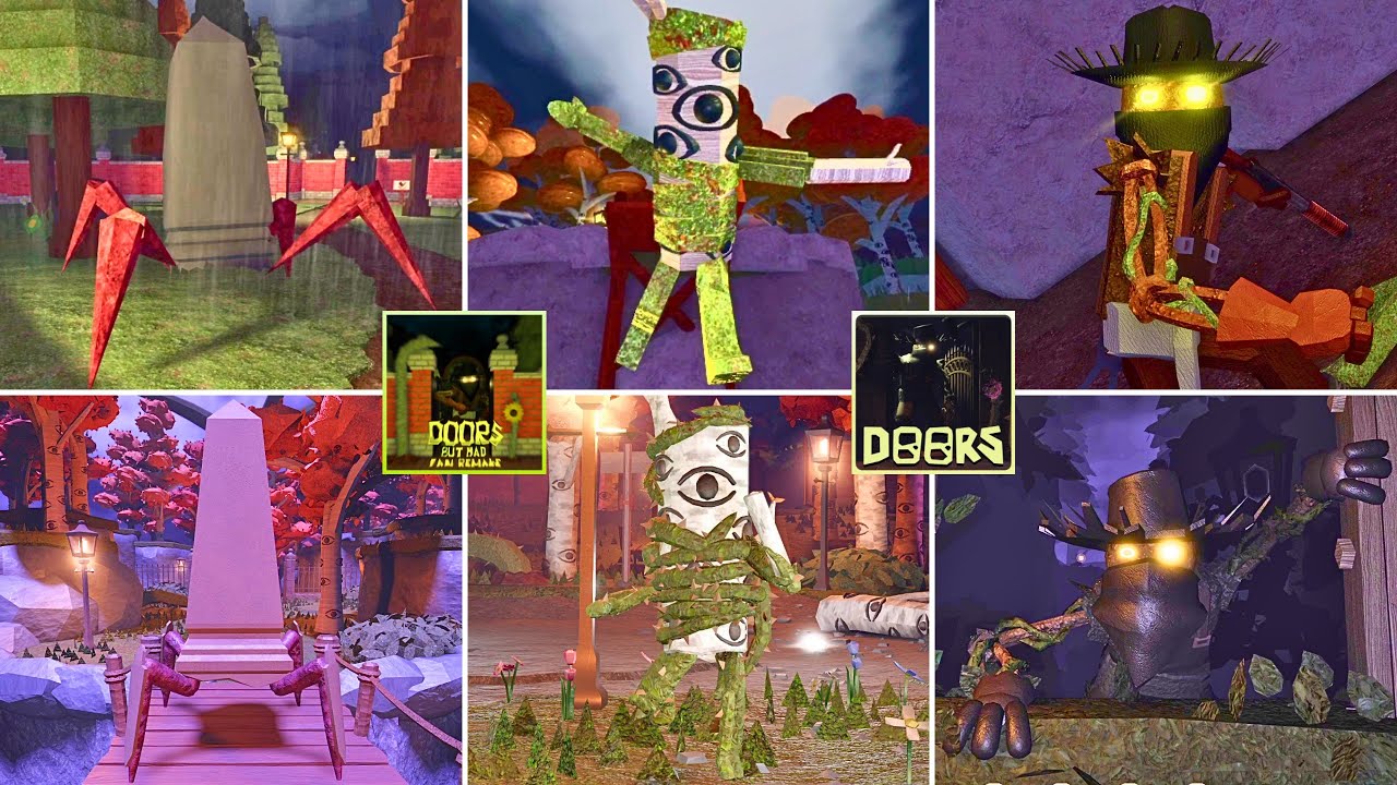 DOORS But Bad Fan Remake VS DOORS : The Outdoors | All Jumpscares & All Cutscenes | ROBLOX