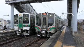 719系「3239Ｍ快速」到着・出発、Ｅ721系試運転　喜久田駅20170112