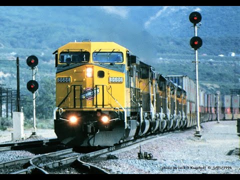 UNION PACIFIC, meet with C&NW on Cajon Pass, CA. 5/03/1996