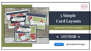 3 Simple Card Layouts for ANY Occasion
Today we are going to play around with 3 simple card layouts. The cards I am featuring today all have a Christmas theme. However, keep in mind you can use these layouts to create cards for any occasion! Simply change out the papers and supplies.
Shop for these and other papercrafting supplies at https://lynndunn.stampinup.net
🎙️ New to streaming or looking to level up? Check out StreamYard and get $10 discount! 😍 https://streamyard.com/pal/d/5754374260260864 3 Simple Card Layouts for ANY Occasion