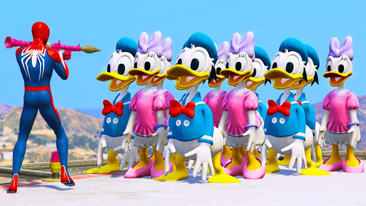 GTA 5 Crazy Ragdolls Spiderman VS Donald Duck (GTA 5 Euphoria Physics Funny Moments & Fails)